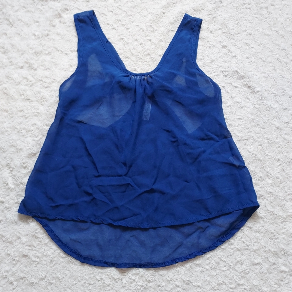 Chocolate USA Royal blue sheer Bow Detail Racerback top Medium Flirty